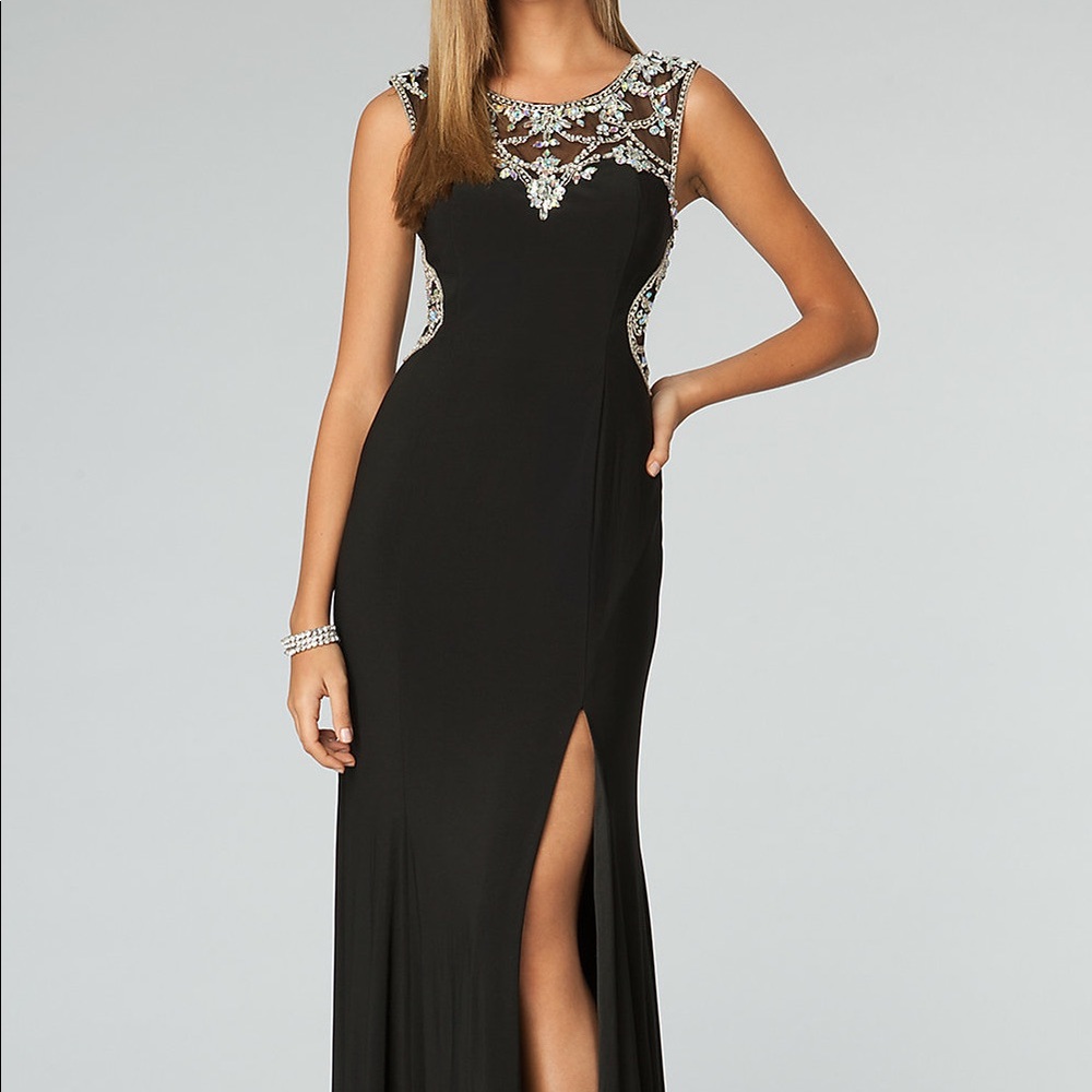 Jovani (STYLE 89652) Long Black Beaded Dress